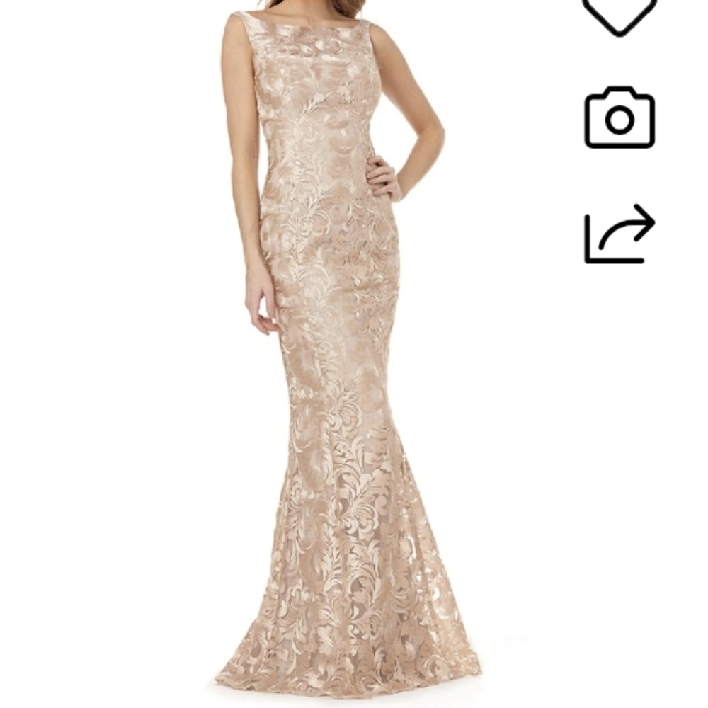 Kay Unger Gold Embroidered Formal Dress 12